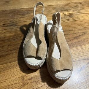 Eric Michael Espadrille Platform Sandals Suede Peep Toe Size 36(U.S. 5.5-6)